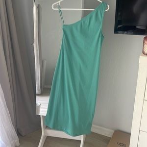 NWT green fitted GAP midi dress- one shoulder. S petite.